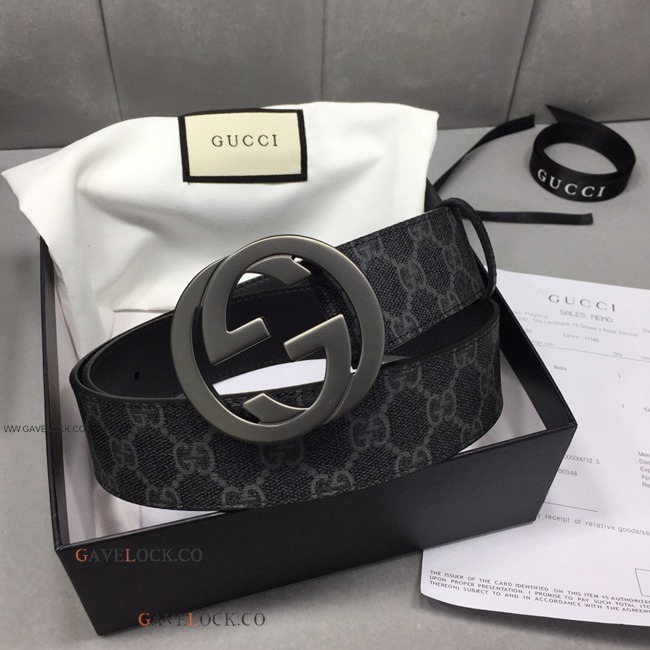 Gucci Belt Supreme Canvas Leather Trim Black GG Buckle